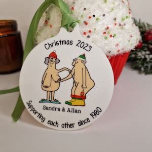 Personalised Naked Old Couple Bauble Funny Christmas Tree Decoration