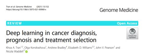 深度学习在癌症诊断、预后和治疗选择中的应用 专知vip