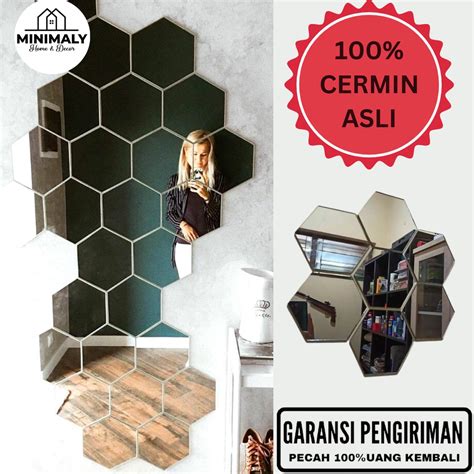 Jual Cermin Aesthetic Hexagonal Cermin Asli Kaca Cermin Dinding