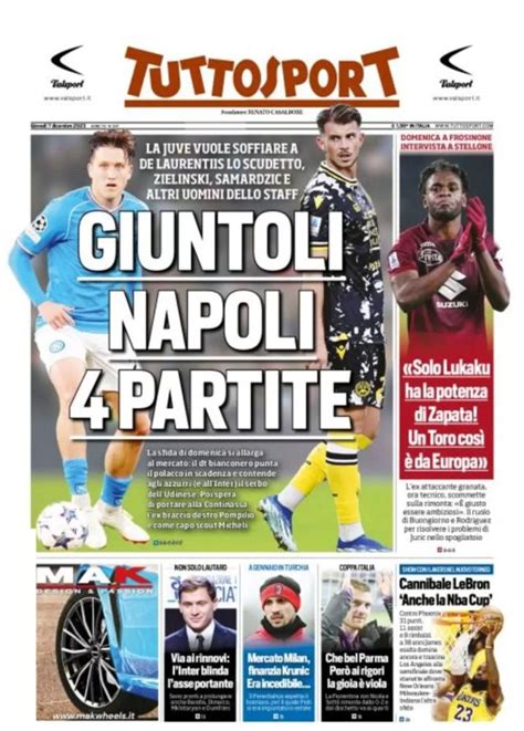 PRIMA PAGINA Tuttosport Giuntoli Napoli 4 Partite