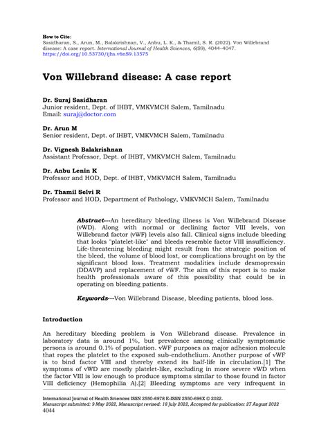 Pdf Von Willebrand Disease A Case Report