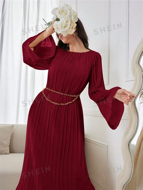 SHEIN Modely Women S Solid Color Long Sleeve Arabian Dress SHEIN UK