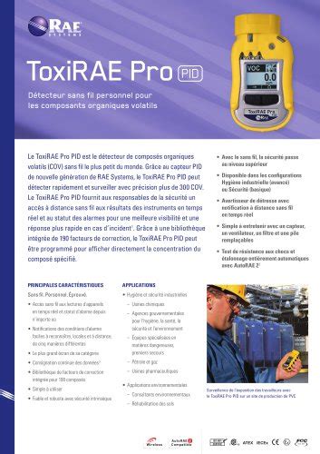 Toxirae Pro Pid Rae Systems Catalogue Pdf Documentation Technique