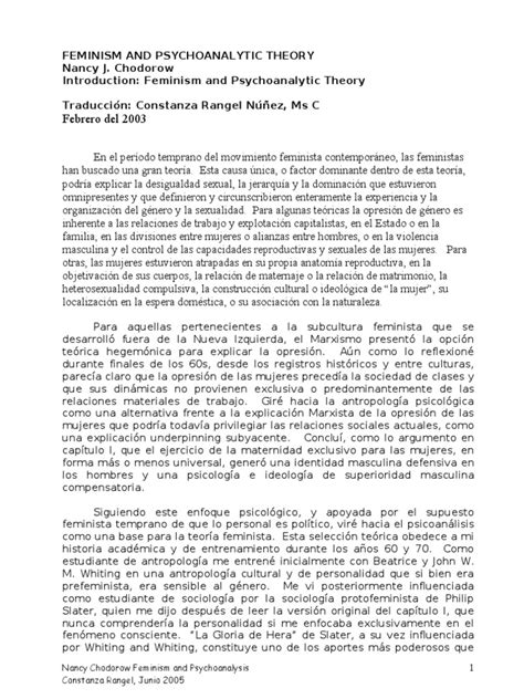 Nancy Chodorow Feminist Psychoanalysis Pdf Psicoanálisis Género