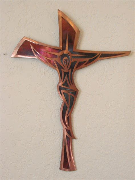 Modern Crucifix 14 Inch Patina Metal Wall By Metalheadartdesign