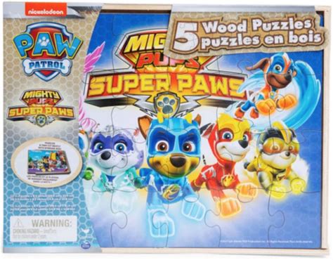 PAW PATROL Mighty Pups Super Paws 5 Wood Puzzles - 778988280485