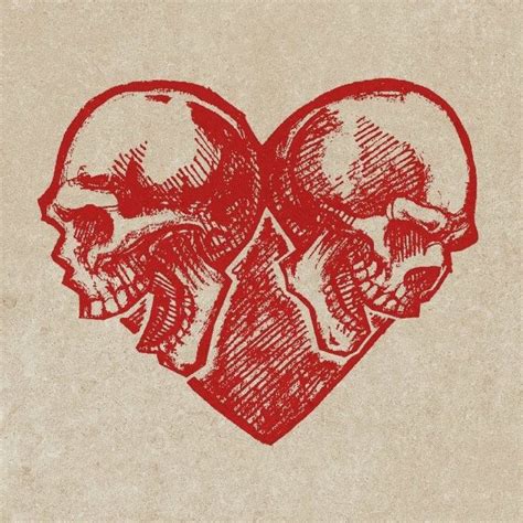 Two Skulls In The Shape Of A Heart With Their Heads Turned To Look Like