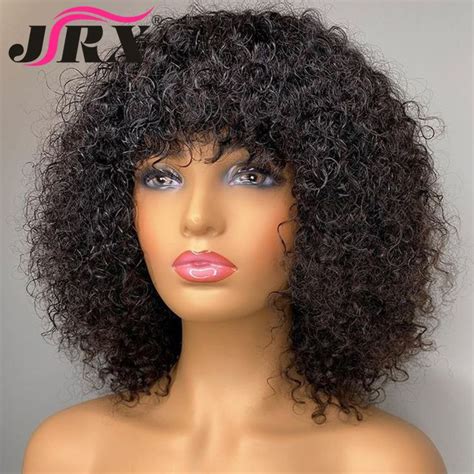 Jerry Curly Human Hair Wigs with Bangs Full Machine Made Wigs Highlight ...