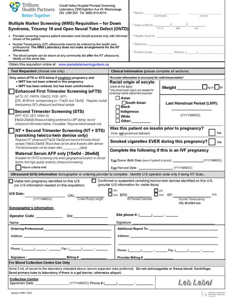 Blood Test Requisition Form