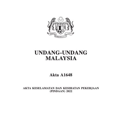 Akta A Akta Keselamatan Dan Kesihatan Pekerjaan Pindaan