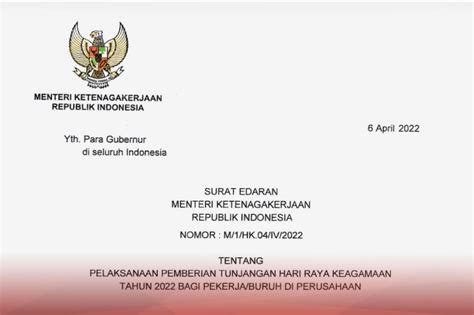 Ini Isi Surat Edaran Menaker Tentang Pemberian Thr Tahun 2022 Riset