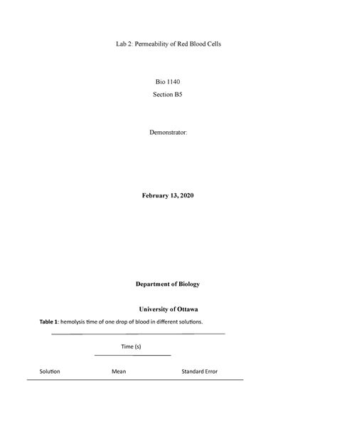 Lab Bio Permeability Of Red Blood Cells Lab Permeability Of