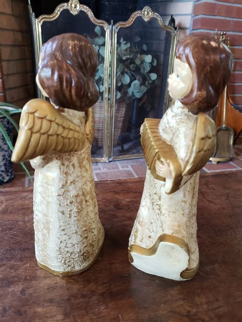 Vintage Mcm Paper Mache Musical Angels Gold Angels Christmas Etsy