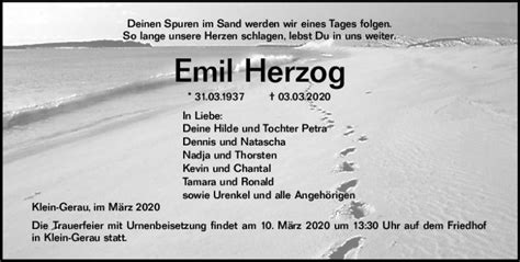 Traueranzeigen Von Emil Herzog Vrm Trauer De