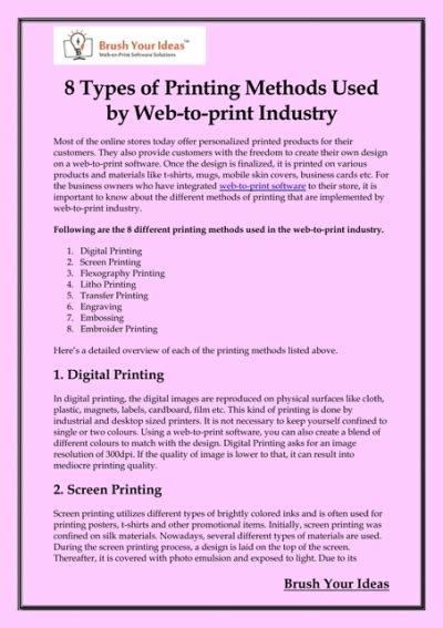 8 Types Of Printing Methods Used By Web To Print Industry