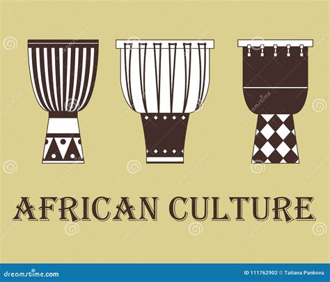 Set Of Three Traditional African Drums Stock Vector Illustration Of