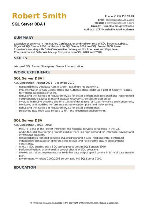 Sql Server Dba Resume Samples Qwikresume Off