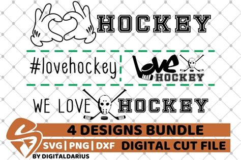 4x We Love Hockey Designs Bundle Svg Ice Hockey Svg Heart