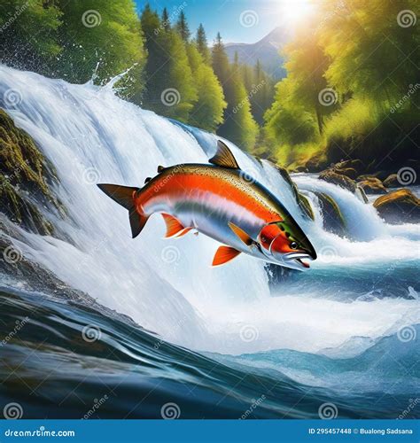 Salmon Jumping Up From Stock Illustration Illustration Of Migration