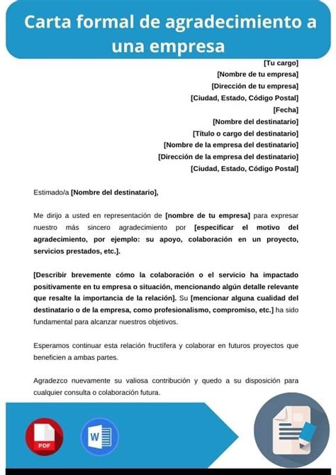 Carta Formal De Agradecimiento A Una Empresa Word Pdf