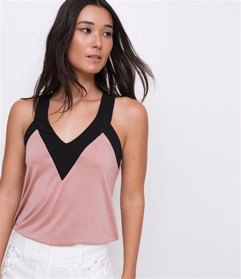 Blusa feminina Sem manga decote V alça contrastante Marca