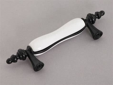 White Ceramic Cabinet Drawer Pulls Black Metal Porcelain Handles