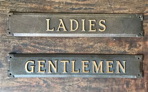 A Fine Pair Of Quality Vintage Brass Ladies And Gentleman Toilet Signs