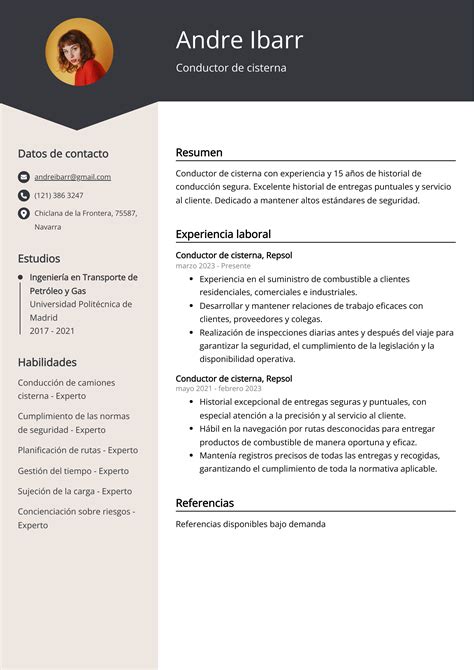 Ejemplos De Curriculum Vitae Conductor De Cisterna Plantilla Y