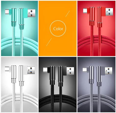 90 градусов usb type-C кабель для быстрой зарядки с нейлоновой оплеткой ...
