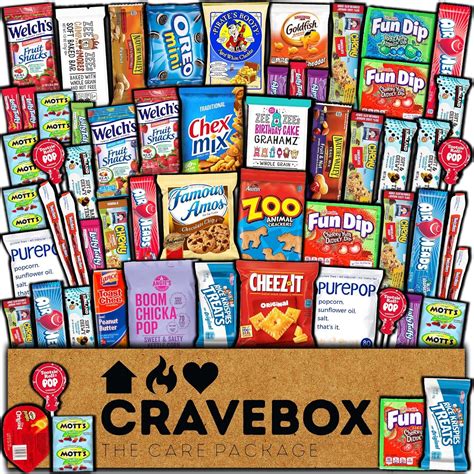 CraveBox Deluxe Care Package Snack Box 50 Count Gift Basket Variety