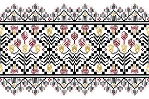 Traditional Flower Pixel Art Seamless Pattern Vector Design For Fabric