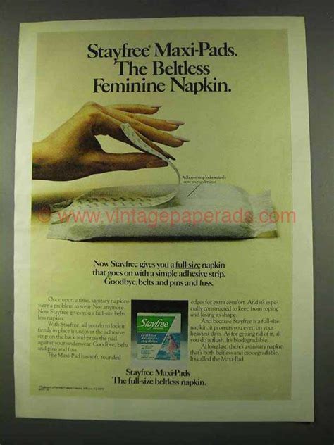 1974 Stayfree Maxi Pads Ad Beltless Feminine Napkin