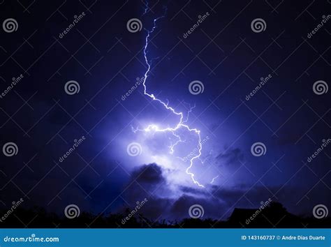 Lightning Strike with Clouds Stock Image - Image of electric, landscape ...