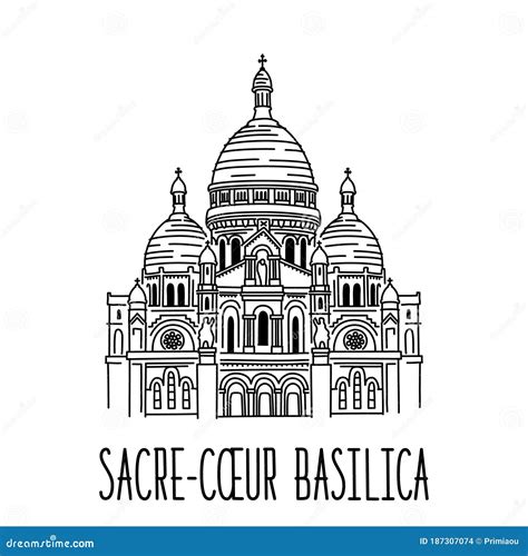 Hand Drawn Sketch Of The Basilica Of The Sacred Heart Of Paris France