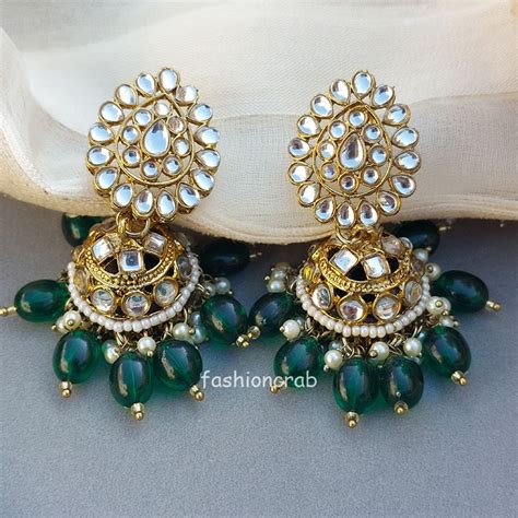 Green Color Bridal Kundan Jewellery Set FashionCrab