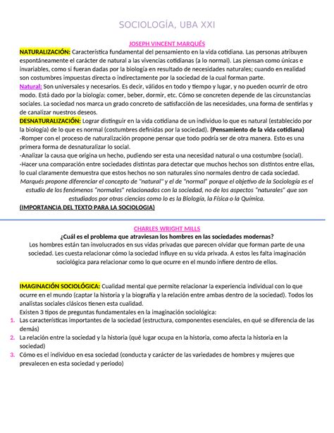 Resumen Sociologia Primer Parcial Sociolog A Uba Xxi Joseph Vincent