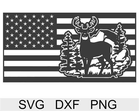 American Flag With Deer In Forest With Mountains Svg And Dxf Etsy