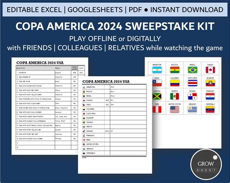 Copa America 2024 Sweepstake Kit Football Tournament Fun Game Printable