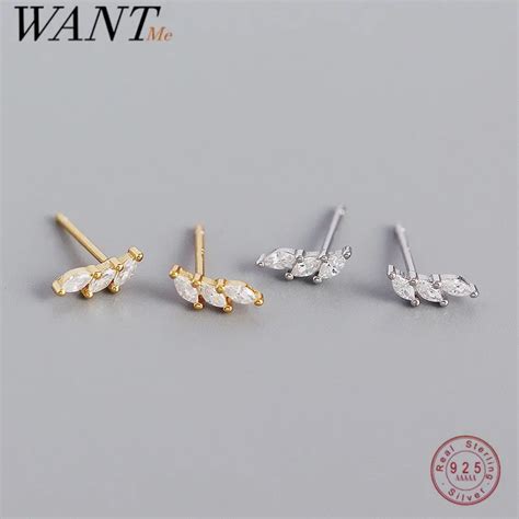 WANTME 925 Sterling Silver Simple Fashion Pav Crystal Zircon Stud