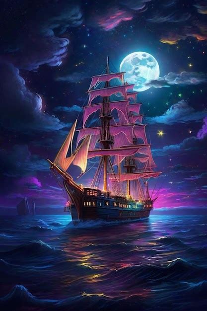 Premium AI Image | beautiful pirate ship in night HD 8K wallpaper Stock ...