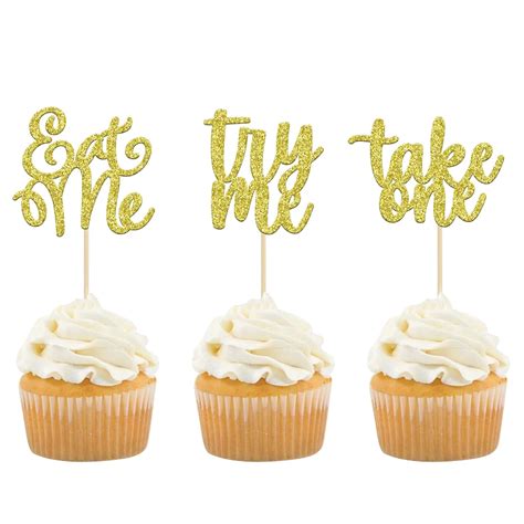 Amazon Gyufise 24 Pack Eat Me Cupcake Toppers Try Me Take One Gold