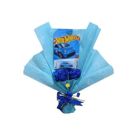 Ramo Con Rosas Azules Eternas Y Carrito Hot Wheels Hallys Pe