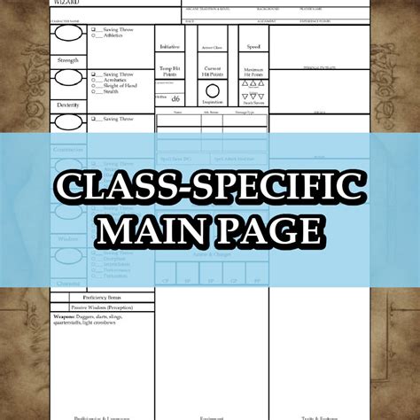 Printable Dnd 5e Wizard Class Character Sheet Fifth Edition Dandd Etsy