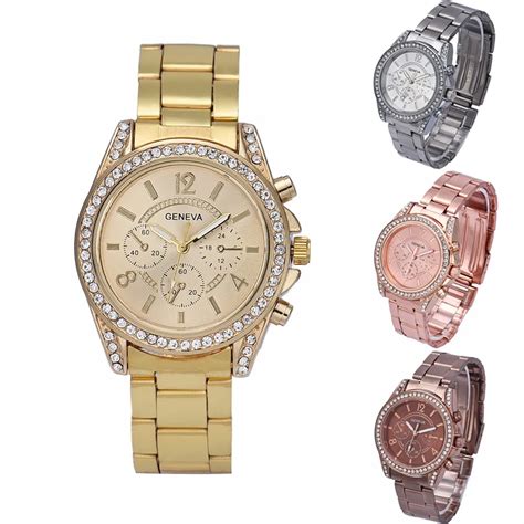 Geneva Crystal Women Men Watch Unisex Stainless Steel Rhinestone Alloy