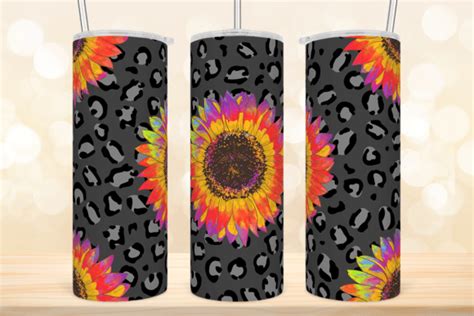 Tie Dye Sunflowers Leopard Tumbler Wrap Graphic By Tintin Design