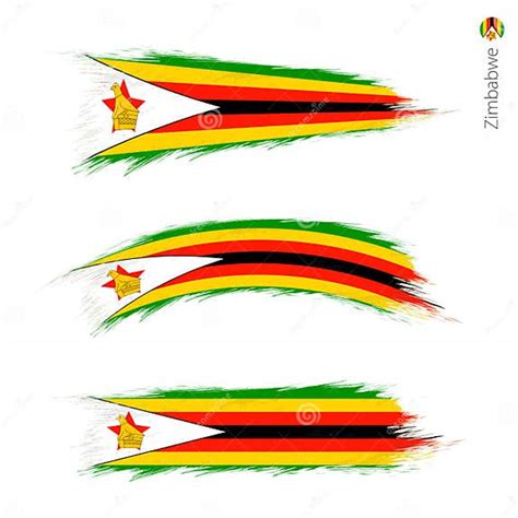 Set Of 3 Grunge Textured Flag Of Zimbabwe Stock Vector Illustration