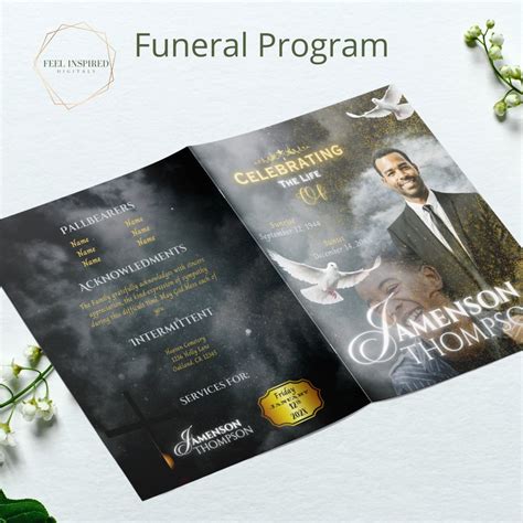 Funeral Program In Black And Gold Large Magazine Style Etsy