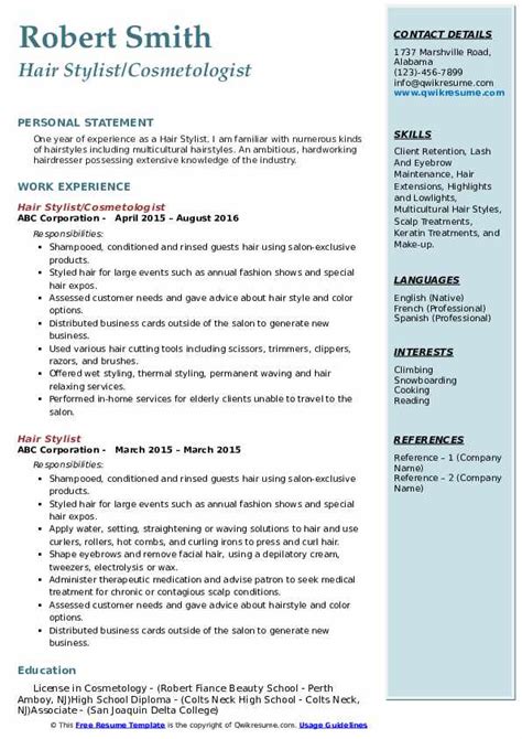 Hair Stylist Resume Samples Qwikresume