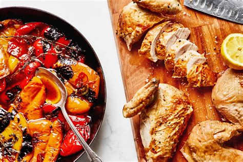 Roast Chicken With Bell Peppers Lemon And Thyme Recipe Epicurious