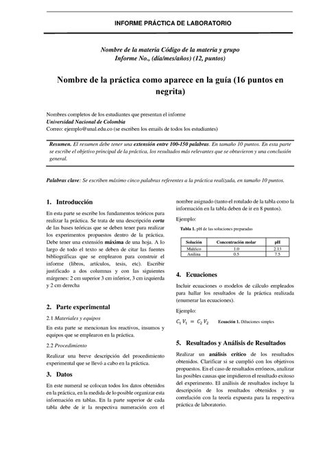 Formato Informes De Laboratorio Informe PrÁctica De Laboratorio